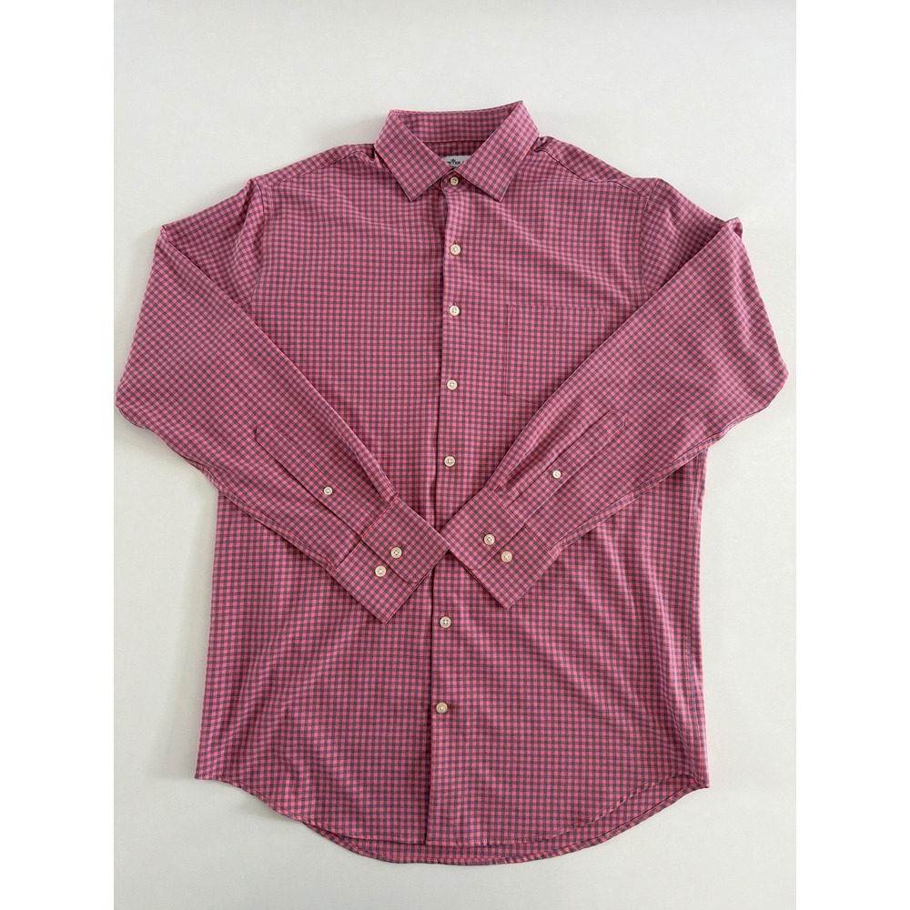 Peter Millar Summer Comfort Mens Medium Pink Blue Gingham Long Sleeve Shirt